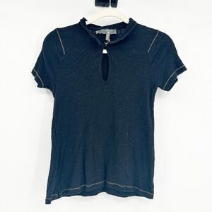 Cotélac Womens Linen Wool Blend Quiet Luxury Short‎ Sleeve Collared Knit Top M